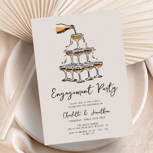 トレンディーシックな手描き婚約パーティ 招待状