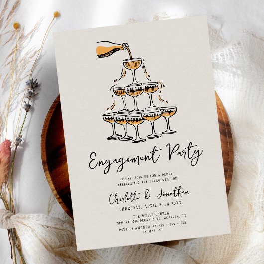 トレンディーシックな手描き婚約パーティ 招待状