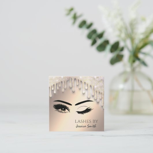 トレンディーシックな金ゴールドキラキラの滴り落ちるメイクアップウィンクの目 スクエア名刺 (スタンド正面)