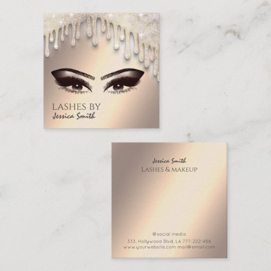 トレンディーシックな金ゴールドキラキラ輝くドリップメイクアップ目 スクエア名刺 (正面/裏面)
