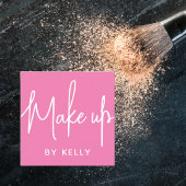 トレンディーシックはっきりしたピンクスクリプトメイクアップアーティスト スクエア名刺