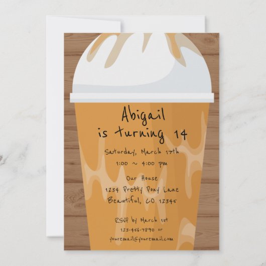 トレンディーシックアイスコーヒードウッドバースデーパーティー 招待状 (裏面)