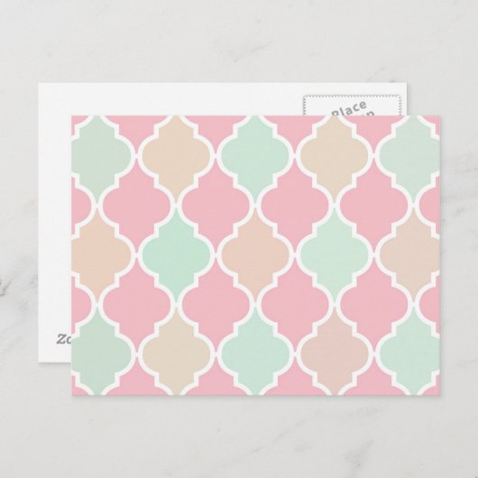 トレンディーシックガーリーピンクグリーンクローバーパターン ポストカード (正面/裏面)