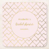 トレンディーシックジオメトリックゴールデン赤面ピンク スクエアペーパーコースター (正面)