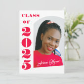 トレンディーシックピンクスクリプト卒業オープンハウス 招待状 (スタンド正面)