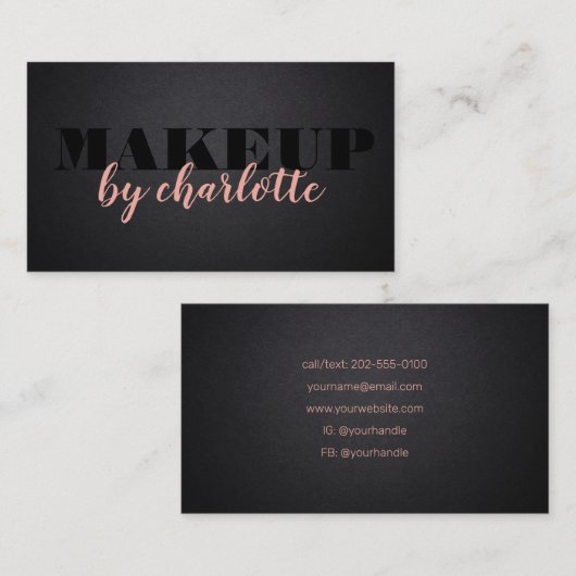 トレンディーシックブラックピンクメイクアップアーティストヘアサロン 名刺 (正面/裏面)