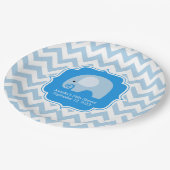トレンディーシックブルーエレファント男の赤ちゃんシャワーシェブロン ペーパープレート (アングル)