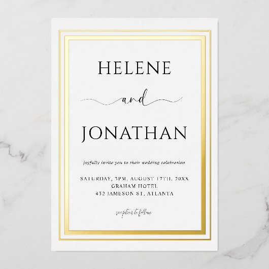 トレンディーシックモダン書道エレガントな結婚式 箔招待状 (正面)