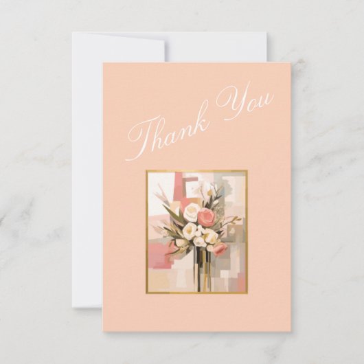 トレンディーシック幾何ブーケサンキューカード セーブザデート (正面)