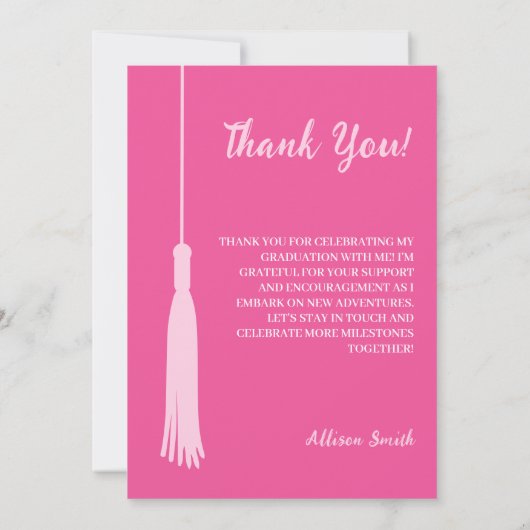 トレンディーシック熱ピンク写真卒業ありがとう サンキューカード (裏面)