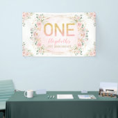 トレンディーシック赤面金ゴールドピンクフローラ1st誕生日 横断幕 (トレードショー)