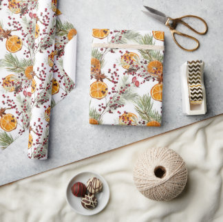 トレンディーシトラスオレンジパインベリークリスマスホリデー ラッピングペーパー