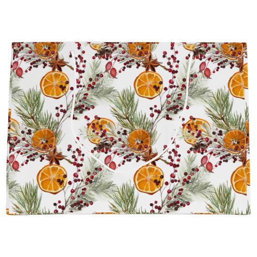 トレンディーシトラスオレンジパインベリークリスマスホリデー ラージペーパーバッグ (正面)