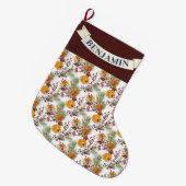 トレンディーシトラスオレンジ素朴PIneグリーンリー ラージクリスマスストッキング (正面 (吊り時))