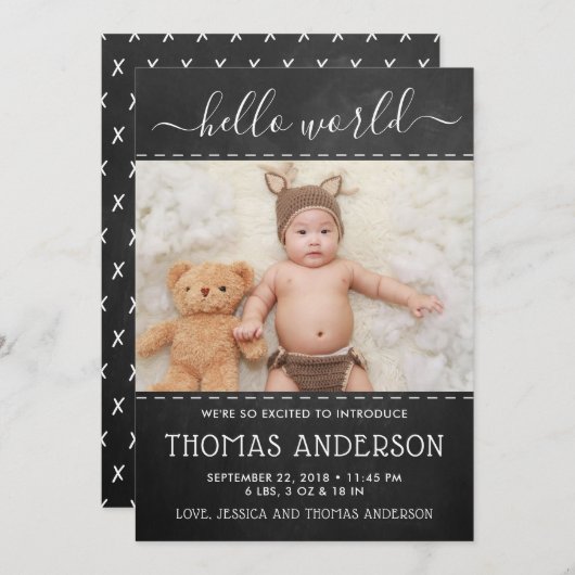 トレンディーシャルボード写真誕生のお知らせ 案内状 (正面/裏面)