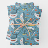 トレンディーシャークギフト誕生日グリーンブルーマリン ラッピングペーパーシート (インサイチュ)