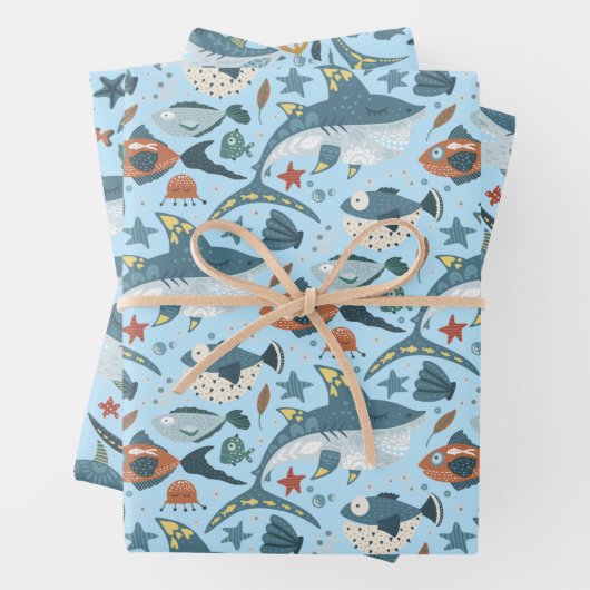 トレンディーシャークテーマザシーデコール ラッピングペーパーシート (インサイチュ)