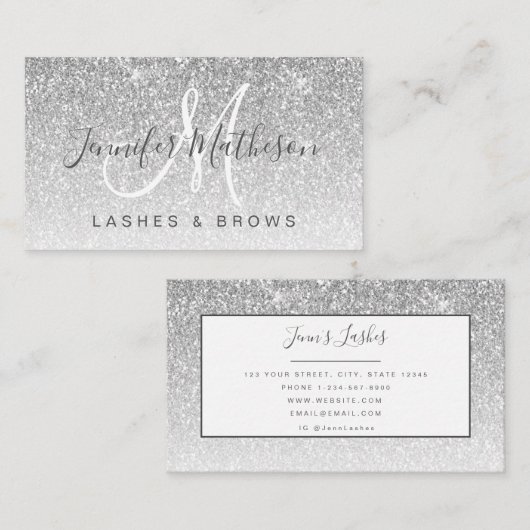 トレンディーシルバーグリッターがまつげ眉毛の化粧師 名刺 (正面/裏面)