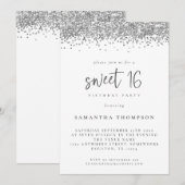 トレンディーシルバーグリッタースウィート16バースデーパーティー 招待状 (正面/裏面)