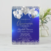 トレンディーシルバーグリッターダイヤモンドバルーンネイビーブルー 招待状 (スタンド正面)