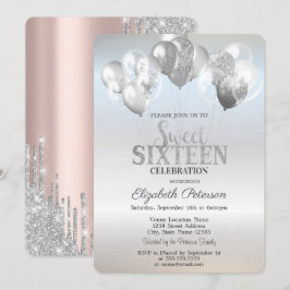 トレンディーシルバーグリッタードリップバルーン甘い16 招待状