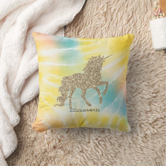 トレンディーシルバーグリッターユニコーン絞り染め クッション (ブランケット)