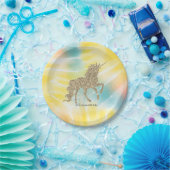 トレンディーシルバーグリッターユニコーン絞り染め ペーパープレート (パーティー)