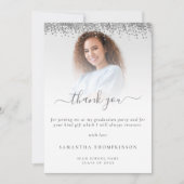 トレンディーシルバーグリッター写真卒業 サンキューカード (正面)