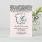 トレンディーシルバーダイヤストライプのズスウィート16 招待状 (スタンド正面)