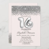 トレンディーシルバーダイヤストライプのズスウィート16 招待状 (正面/裏面)