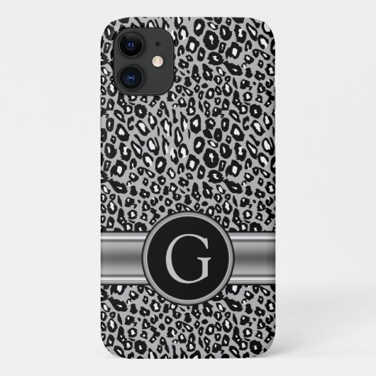 トレンディーシルバーヒョウ柄とモノグラム Case-Mate iPhoneケース (裏面)