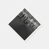 トレンディーシルバーブラックグリッタードリップグラフィック スタンダードカクテルナプキン (角)