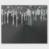 トレンディーシルバーブラックグリッタードリップグラフィック ラッピングペーパー (フラット)