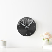 トレンディーシルバーブラックグリッタードリップス ラウンド壁時計 (ホーム)