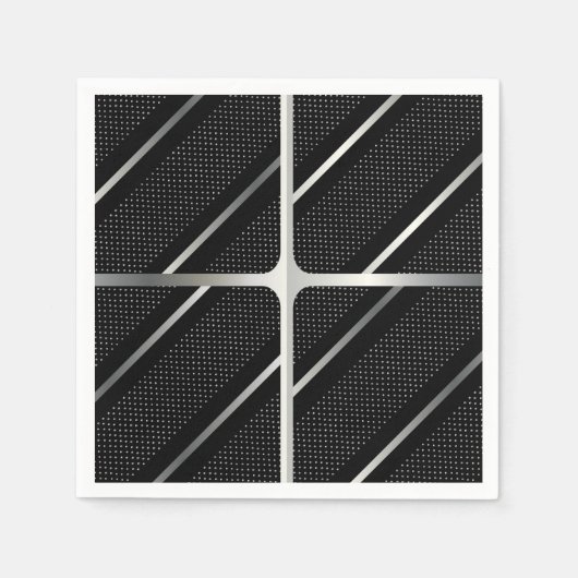 トレンディーシルバー幾何学模様ブラックアースタイリッシュト スタンダードカクテルナプキン (正面)