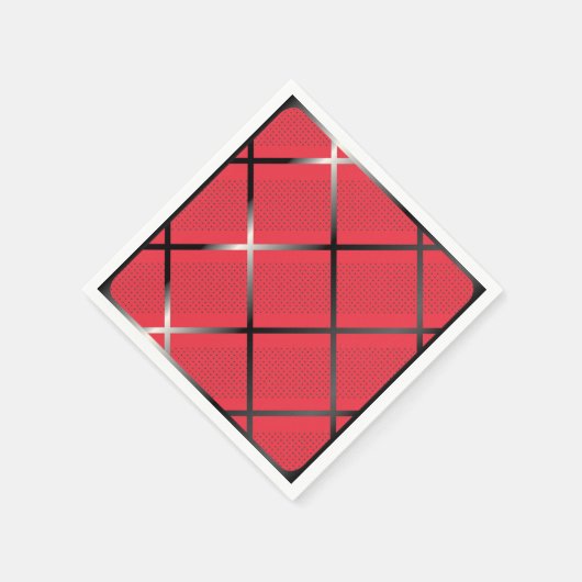 トレンディーシルバー幾何学模様レッドアースタイリッシュト スタンダードカクテルナプキン (角)