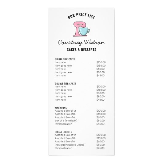 トレンディーシンプルケーキデザートベーカリーメニュー価格表 ラックカード (正面)