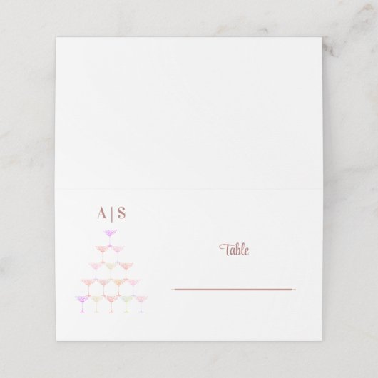 トレンディーシンプルシャンパンタワーモノグラム結婚ズ プレイスカード (外部開封)