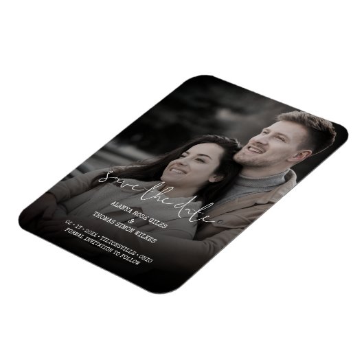 トレンディーシンプルタイポグラフィ写真結婚カップル マグネット (左側)