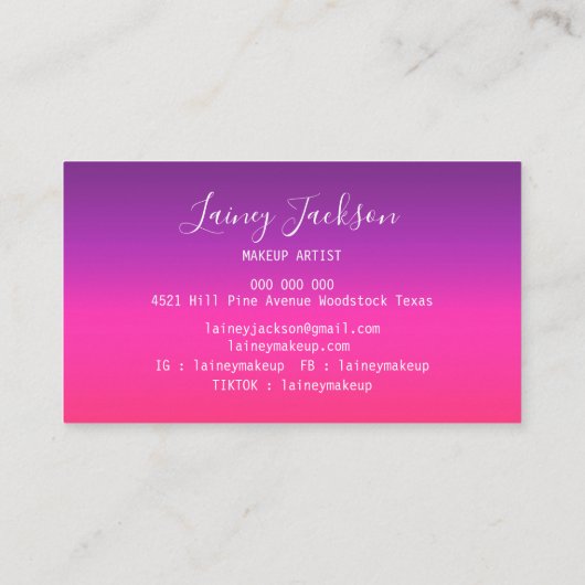 トレンディーシンプルネオンパープルとピンクグラデーション抽象芸術 名刺 (裏面)