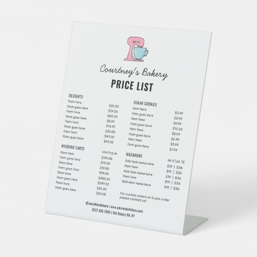 トレンディーシンプルベーカリークリップアートケーキ価格表記号 台座サイン (正面)