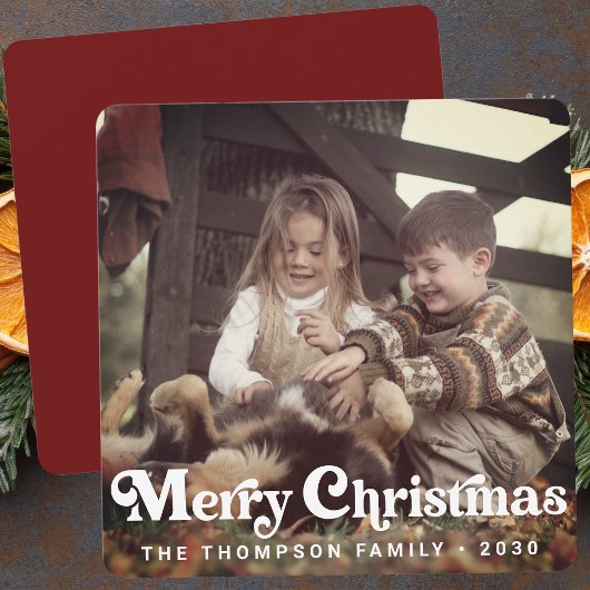 トレンディーシンプルレトロタイポグラフィフォトクリスマス シーズンカード