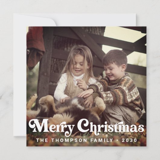 トレンディーシンプルレトロタイポグラフィフォトクリスマス シーズンカード (正面)