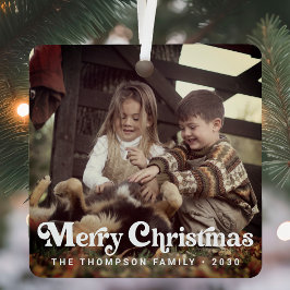 トレンディーシンプルレトロタイポグラフィフォトクリスマス メタルオーナメント