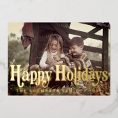 トレンディーシンプルレトロタイポグラフィフォトクリスマス 箔シーズンカード (正面)