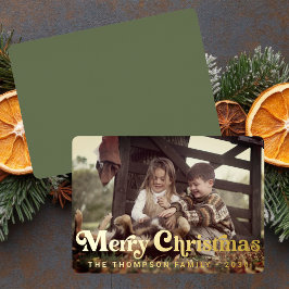 トレンディーシンプルレトロタイポグラフィフォトクリスマス 箔シーズンカード