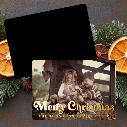 トレンディーシンプルレトロタイポグラフィフォトクリスマス 箔シーズンカード