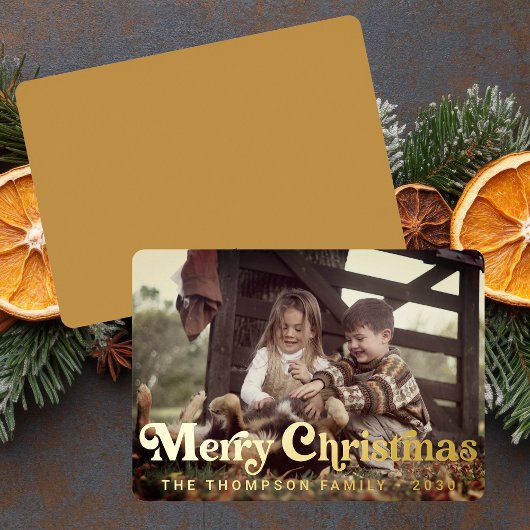 トレンディーシンプルレトロタイポグラフィフォトクリスマス 箔シーズンカード