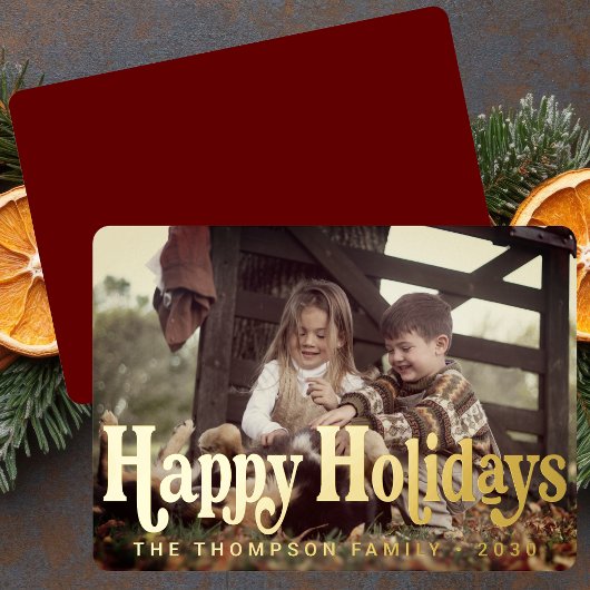 トレンディーシンプルレトロタイポグラフィフォトクリスマス 箔シーズンカード