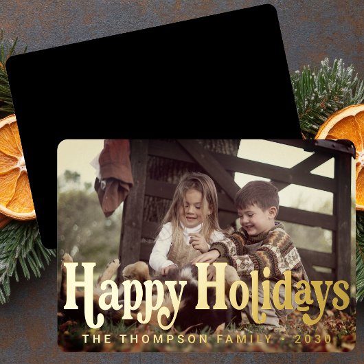 トレンディーシンプルレトロタイポグラフィフォトクリスマス 箔シーズンカード